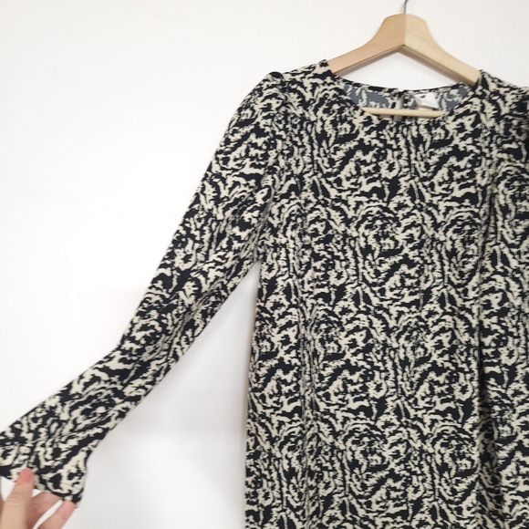 H&M Puff Sleeve Sheath DressWomens Size M Black TanGraphic Long Sleeve. # 66 - Picture 2 of 12